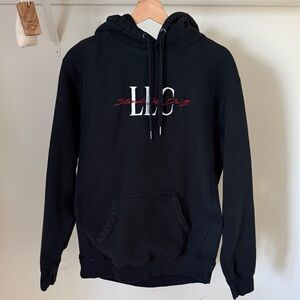L.I.C. Embroidered Black Men's Hoodie with Script Detail